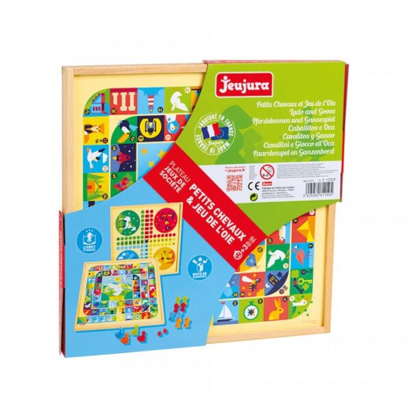 Jeux de l'oie et petits chevaux - plateau encadrement en bois – Image 3