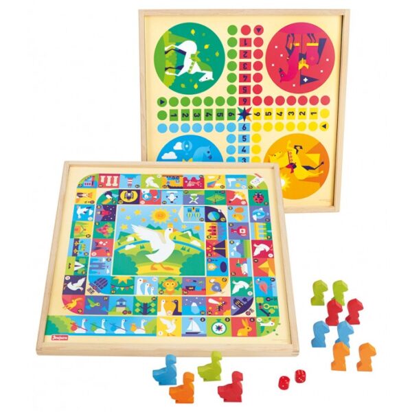 Jeux de l'oie et petits chevaux - plateau encadrement en bois